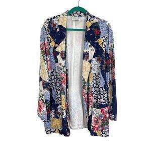 Retro Floral Patchwork Jacket 1X Blue Cottagecore Granny Artsy Boho Western Chic
